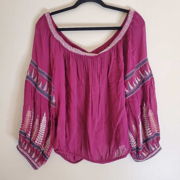 Free People Womens Embroidered Floral Off Shoulder Top Size Small - Picture 2 of 9